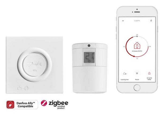 Danfoss Pack Démarrage Ally avec Passerelle 014G2400 et Thermostat de Radiateur Intelligent 014G2460 - Régulation via Application
