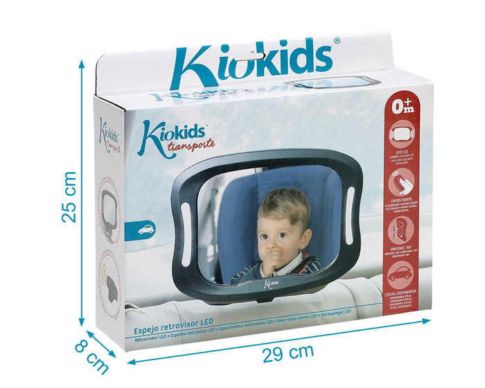 KioKids Espejo Retrovisor Para Contramarcha Con Led Y Control Remoto - Miroir de Contrôle Pour Siège Auto Bébé à Contresens avec LED et Télécommande, Noir