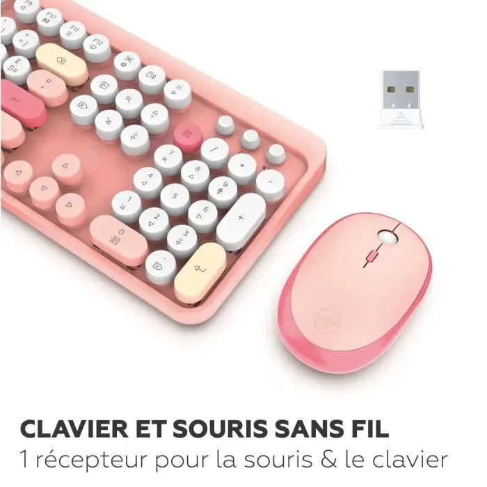 Mobility Lab - Ensemble Clavier et Souris Sans Fil - Pavé Numérique Intégré, Touches Silencieuses, Raccourcis Multimédia - Rose Pure Color