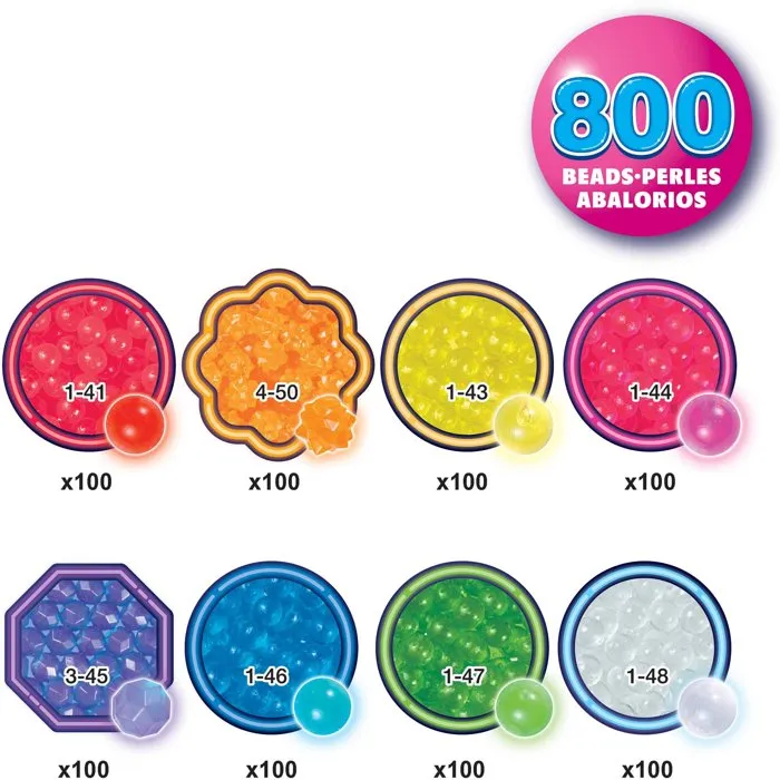 Aquabeads - Recharge de 800 perles néons (classiques, étoiles et à facettes) pour sets AQUABEADS - Activité créative sans chaleur - À partir de 4 ans