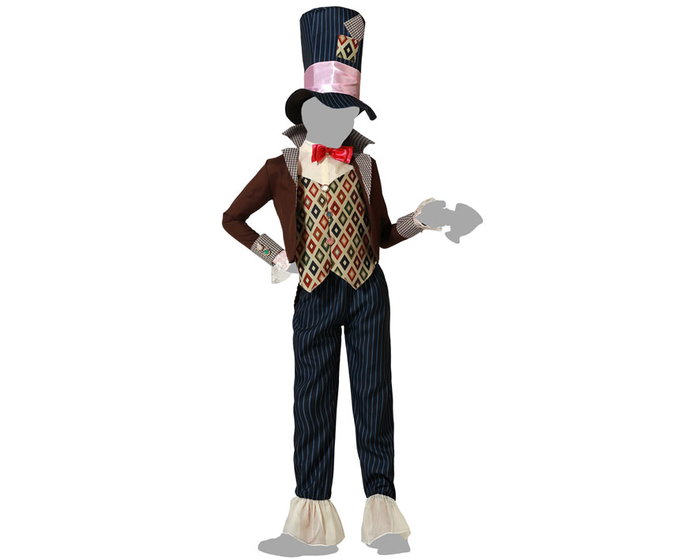 Déguisement Le Chapelier Fou Marron pour Garçon Âge 10-12 Ans - Chapeau Haut de Forme, Nœud Papillon, Veste, Gilet et Pantalon Long