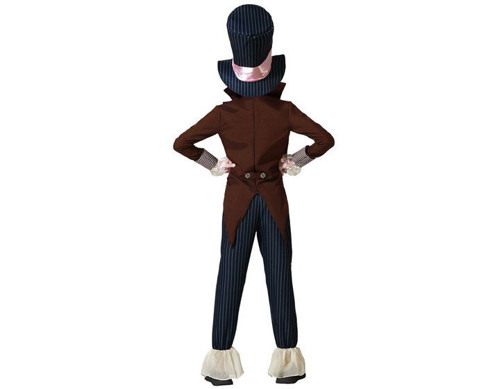 Déguisement Le Chapelier Fou Marron pour Garçon Âge 10-12 Ans - Chapeau Haut de Forme, Nœud Papillon, Veste, Gilet et Pantalon Long