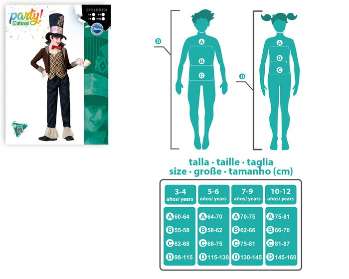 Déguisement Le Chapelier Fou Marron pour Garçon Âge 10-12 Ans - Chapeau Haut de Forme, Nœud Papillon, Veste, Gilet et Pantalon Long