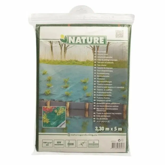 Nature Toile de paillage paysage verte 3,30 x 5 m - Polypropylène tissé 90 g/m² traité anti-UV - Perméable à l'eau et à la lumière - Anti mauvaises herbes pour haies et talus
