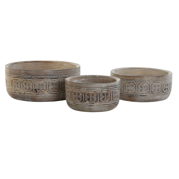DKD Home Decor Centre de Table Blanc Naturel Bois de manguier (3 Pièces)
