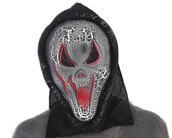 Masque d'assassin Adulte noir et blanc avec capuche, idéal pour Halloween, maisons hantées et escape rooms - Style craquelé inquiétant Masque d'assassin Adulte noir et blanc avec capuche, idéal pour Halloween, maisons hantées et escape rooms - Style craquelé inquiétant