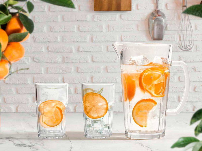 Vivalto Set 5 pièces Carafe et Verres à Eau 29 x 22 x 13 cm Verre Transparent 1,3 L + 315 ml (Set de 4)