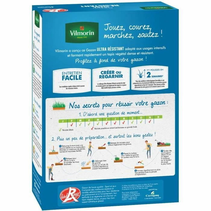 Vilmorin Gazon Ultra Résistant Label Rouge 1 kg Vilmorin Gazon Ultra Résistant Label Rouge 1 kg