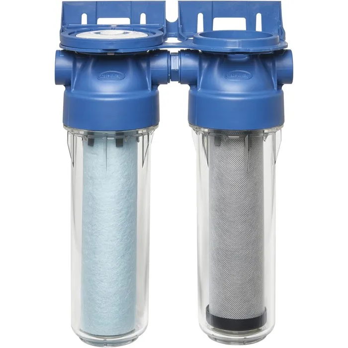 BWT Station de filtration Duplex PURACTIV - Cartouche ARCTIC antibactérienne 20 µm et cartouche PUREBLOCK charbon actif - Filtre à eau pour habitation