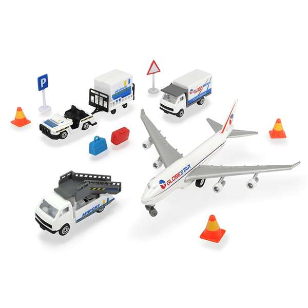 Smoby - Set de jeu aéroport avec 13 pièces, avion et 3 véhicules - Jeu en espagnol/portugais en métal et plastique pour enfants de 3 ans et plus