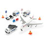 Smoby - Set de jeu aéroport avec 13 pièces, avion et 3 véhicules - Jeu en espagnol/portugais en métal et plastique pour enfants de 3 ans et plus