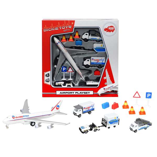 Smoby - Set de jeu aéroport avec 13 pièces, avion et 3 véhicules - Jeu en espagnol/portugais en métal et plastique pour enfants de 3 ans et plus