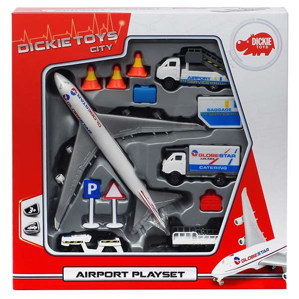 Smoby - Set de jeu aéroport avec 13 pièces, avion et 3 véhicules - Jeu en espagnol/portugais en métal et plastique pour enfants de 3 ans et plus