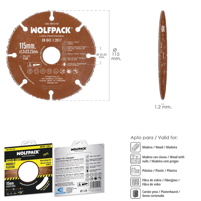 Wolfpack Linea Profesional Disque de coupe bois/plastique 115x1,2mm Wolfpack Linea Profesional Disque de coupe bois/plastique 115x1,2mm