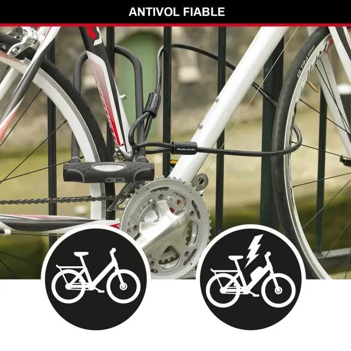 Master Lock Antivol Vélo U avec Câble en Acier, Modèle XL - Sold Secure Gold, Police Approved, VDS A+, 1.2 m