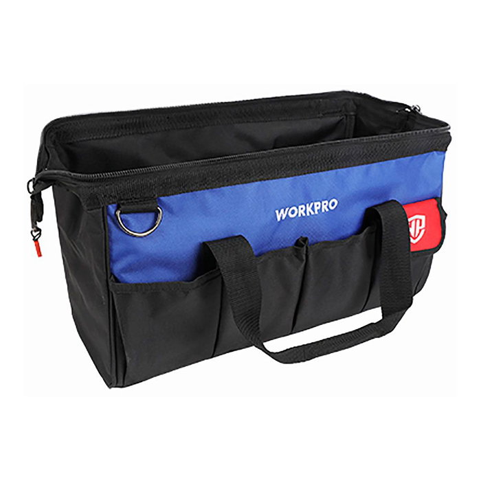 Workpro Sac à outils zippé 35 x 19 x 22 cm noir bleu rouge, poche maille extérieure Workpro Sac à outils zippé 35 x 19 x 22 cm noir bleu rouge, poche maille extérieure