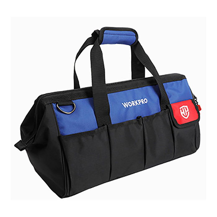 Workpro Sac à outils zippé 35 x 19 x 22 cm noir bleu rouge, poche maille extérieure Workpro Sac à outils zippé 35 x 19 x 22 cm noir bleu rouge, poche maille extérieure