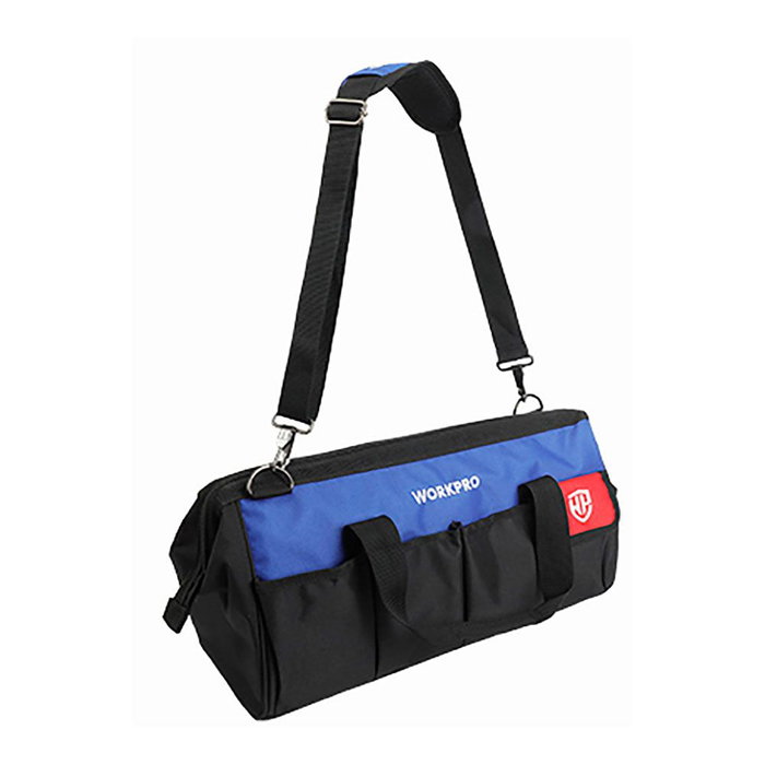 Workpro Sac à outils zippé 35 x 19 x 22 cm noir bleu rouge, poche maille extérieure Workpro Sac à outils zippé 35 x 19 x 22 cm noir bleu rouge, poche maille extérieure