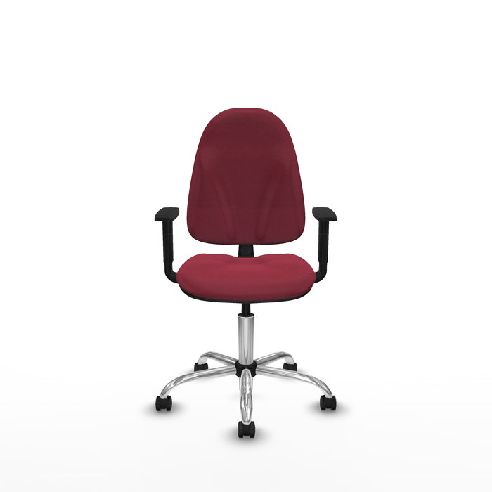 Chaise Algarra Contact permament de base Tissu Bordeaux Structure chromée Accoudoir 1D Sans appui-tête Roulettes pour moquette