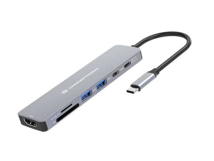 Conceptronic DONN28G Station d'accueil USB-C Hub 7-en-1 Gris 4K 60Hz HDMI Conceptronic DONN28G Station d'accueil USB-C Hub 7-en-1 Gris 4K 60Hz HDMI