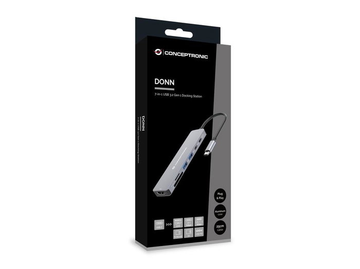 Conceptronic DONN28G Station d'accueil USB-C Hub 7-en-1 Gris 4K 60Hz HDMI Conceptronic DONN28G Station d'accueil USB-C Hub 7-en-1 Gris 4K 60Hz HDMI