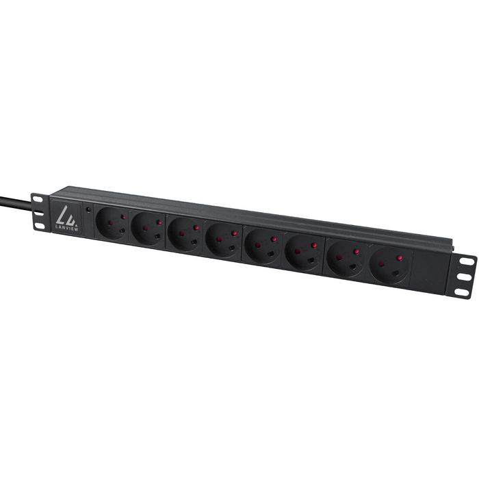 Lanview Bande d'alimentation 19" 13A avec 8 prises de type K danois et câble 2m Lanview Bande d'alimentation 19" 13A avec 8 prises de type K danois et câble 2m