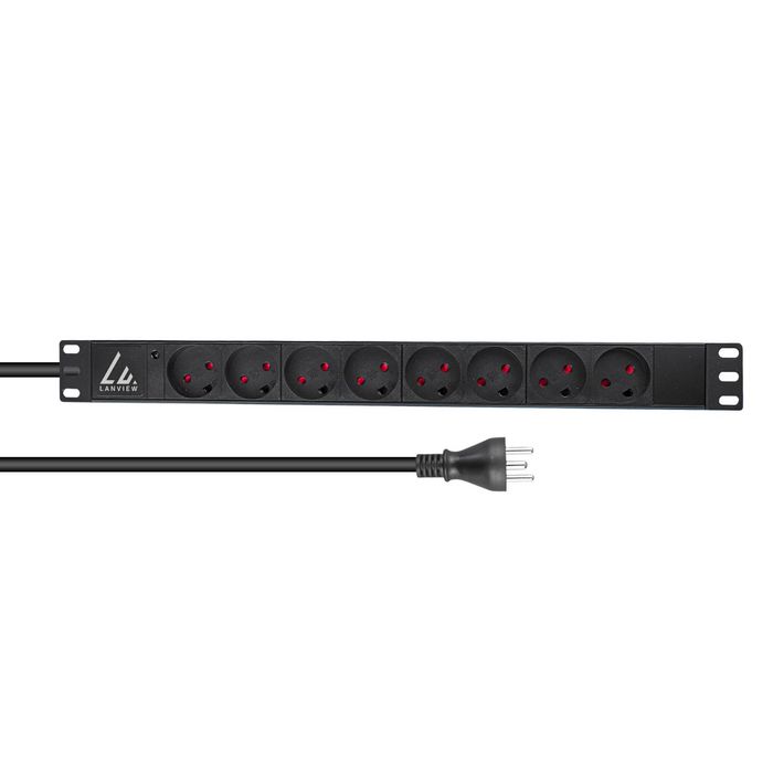 Lanview Bande d'alimentation 19" 13A avec 8 prises de type K danois et câble 2m Lanview Bande d'alimentation 19" 13A avec 8 prises de type K danois et câble 2m