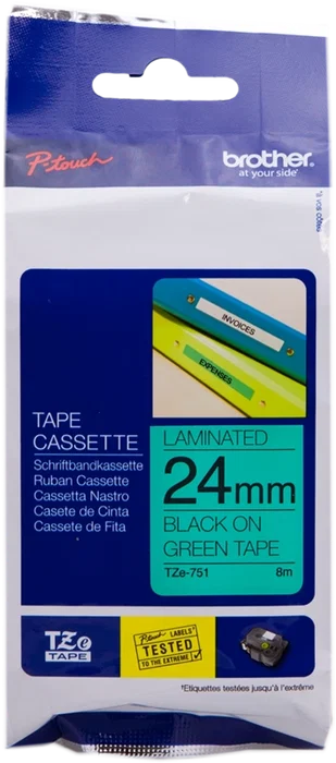 Brother TZe-751 Ruban de machine à écrire Noir sur vert 24 mm x 8 m laminé Brother TZe-751 Ruban de machine à écrire Noir sur vert 24 mm x 8 m laminé