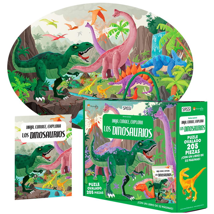 Puzzle Manolito Books 205 Pièces Dinosaures - Jeu Éducatif sur les Dinosauriens de l'Ère Jurassique pour Enfants à Partir de 6 Ans