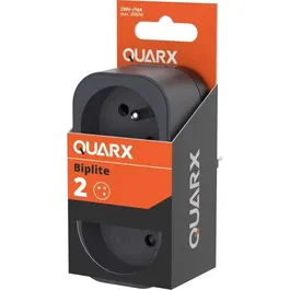 Biplite - QUARX - Prise double 2P 16A - Noir et gris anthracite - Puissance 3680W - Conforme à la norme NF - Pour usage domestique ou professionnel