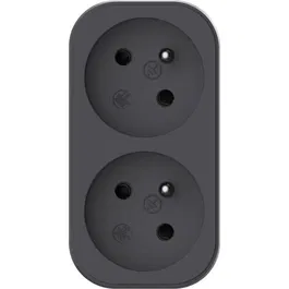 Biplite - QUARX - Prise double 2P 16A - Noir et gris anthracite - Puissance 3680W - Conforme à la norme NF - Pour usage domestique ou professionnel