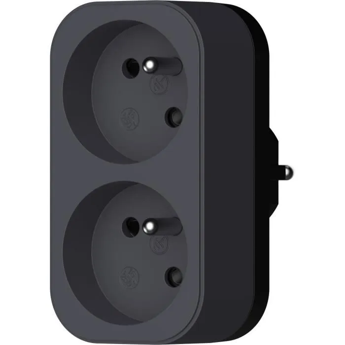 Biplite - QUARX - Prise double 2P 16A - Noir et gris anthracite - Puissance 3680W - Conforme à la norme NF - Pour usage domestique ou professionnel