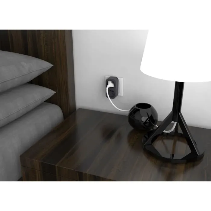 Biplite - QUARX - Prise double 2P 16A - Noir et gris anthracite - Puissance 3680W - Conforme à la norme NF - Pour usage domestique ou professionnel