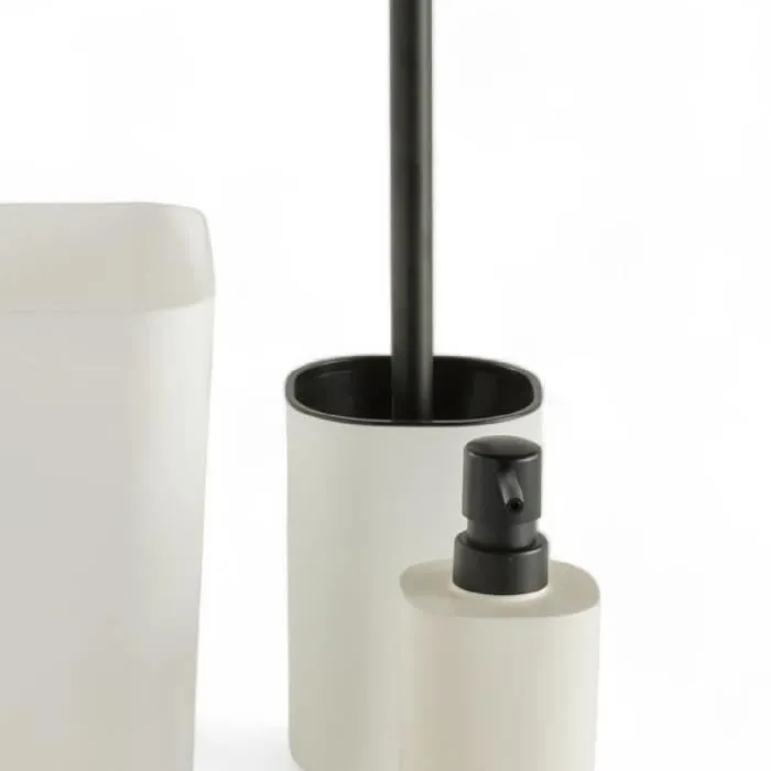 Today - Set de 5 Accessoires de Salle de Bain Utility : Distributeur de Savon Liquide, Porte-Brosse à Dents, Porte-Savon, Brosse WC et Poubelle - Blanc