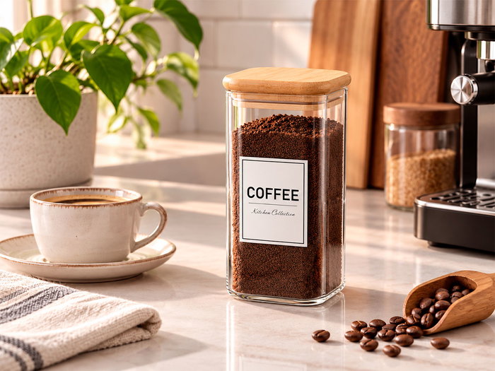 VIVALTO Bocal carré en verre borosilicate avec couvercle bambou 1,2L