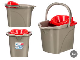 Arte Regal Seau de Nettoyage 15L Rouge Gris Plastique avec Roulettes 41x32x31cm (Set de 10)