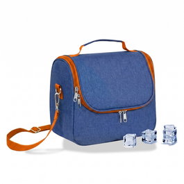 Coolerbag Sac isotherme 9 L avec conception jean bleu et liseré sangle orange 26 x 15 x 25 cm
