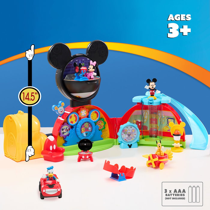 Just Play Playset Clubhouse Friends Mickey Mouse 38449 - 16 pièces avec 3 figurines, lumières et sons, multilingue, +3 ans