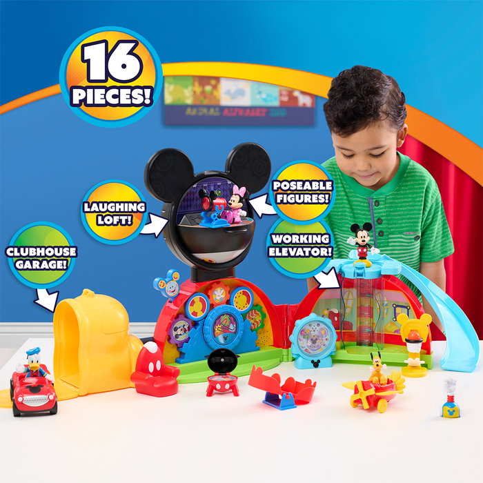 Just Play Playset Clubhouse Friends Mickey Mouse 38449 - 16 pièces avec 3 figurines, lumières et sons, multilingue, +3 ans