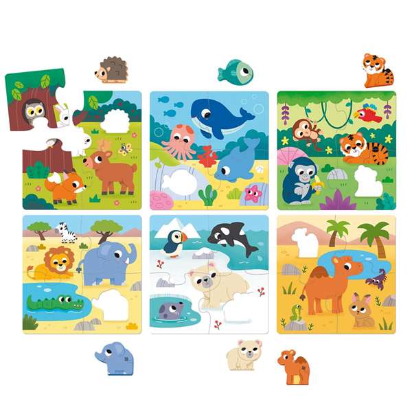 Goula - Puzzle 6 Habitats pour Enfants dès 2 Ans - 6 Puzzles en Bois avec Animaux Goula - Puzzle 6 Habitats pour Enfants dès 2 Ans - 6 Puzzles en Bois avec Animaux