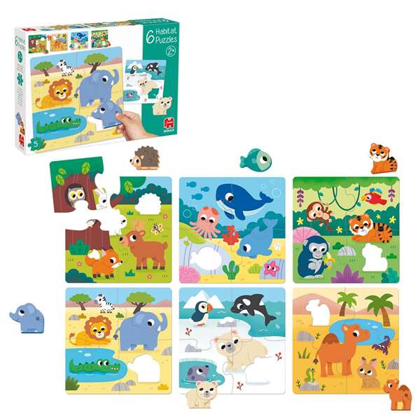 Goula - Puzzle 6 Habitats pour Enfants dès 2 Ans - 6 Puzzles en Bois avec Animaux Goula - Puzzle 6 Habitats pour Enfants dès 2 Ans - 6 Puzzles en Bois avec Animaux