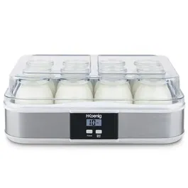 Yaourtière HKoeNIG ELY120 - 12 Pots en Verre 160ml + Pot à Fromage Blanc 1.2L - Programmable 15h - Pour Lait Entier, Écrémé, Démisé ou Végétal - Yaourts Maison ou Grecs