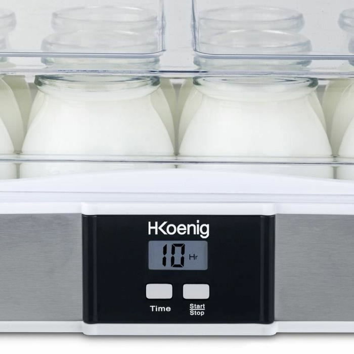 Hkoenig ELY120 Yaourtière avec 12 pots en verre et pot de 1,2L Hkoenig ELY120 Yaourtière avec 12 pots en verre et pot de 1,2L