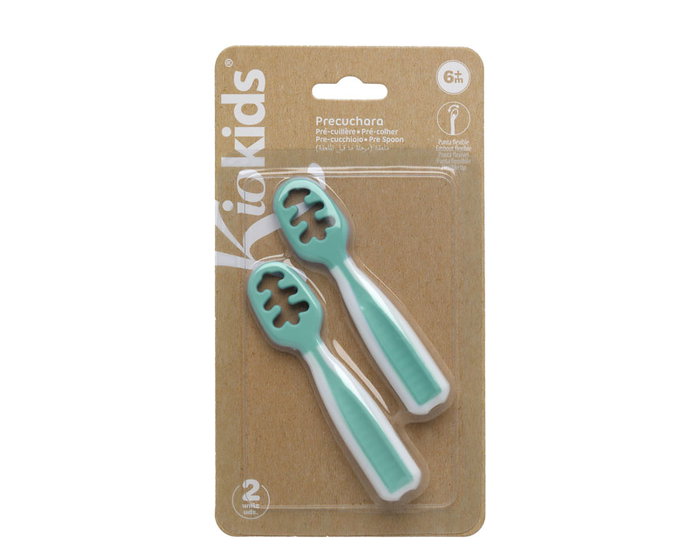 KioKids Set de 2 Précuillères d'Entraînement Bébé Sage, pour Purées et Aliments, Soulage la Poussée Dentaire, à partir de 6 Mois - Collection Honey