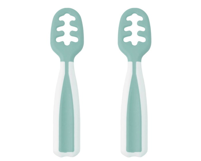 KioKids Set de 2 Précuillères d'Entraînement Bébé Sage, pour Purées et Aliments, Soulage la Poussée Dentaire, à partir de 6 Mois - Collection Honey