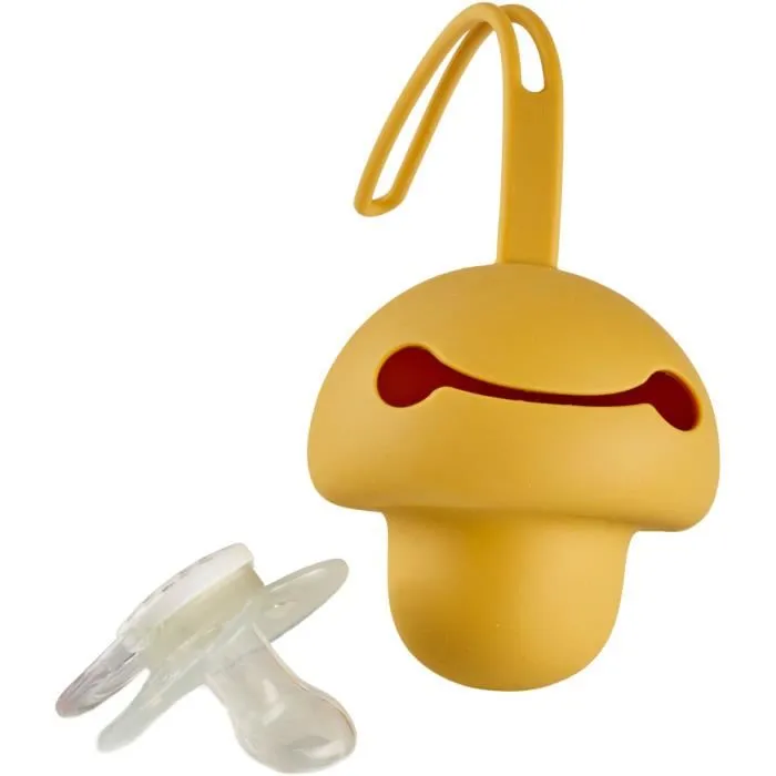 Thermobaby - Range-tétine en silicone jaune miel, sans BPA, pour sac ou poussette - Fermeture sécurisée et facile à nettoyer