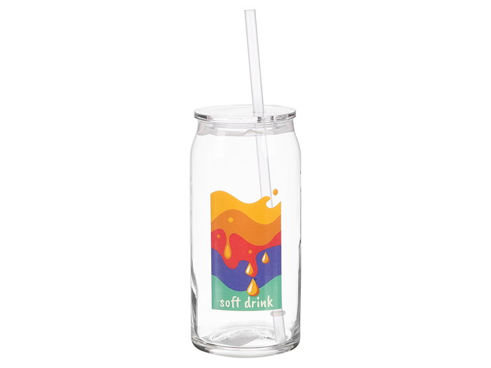 VIVALTO Verre Soft Drink avec couvercle et paille 600ml