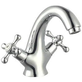 ROUSSEAU Robinet mélangeur mécanique lavabo rétro fixe Beverley - Corps laiton, tête céramique, bec fixe, embase 59 mm