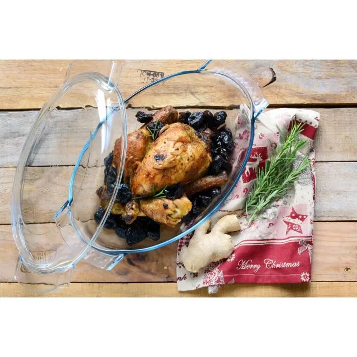 Pyrex 1450076 - Cocotte ovale en verre borosilicate - 38 x 23 cm - 5,8L - Résiste du congélateur au four (300°C)
