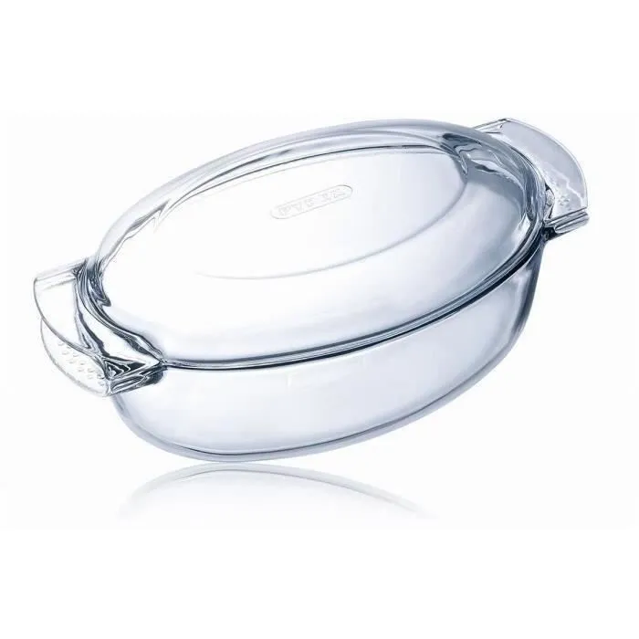 Pyrex 1450076 - Cocotte ovale en verre borosilicate - 38 x 23 cm - 5,8L - Résiste du congélateur au four (300°C)